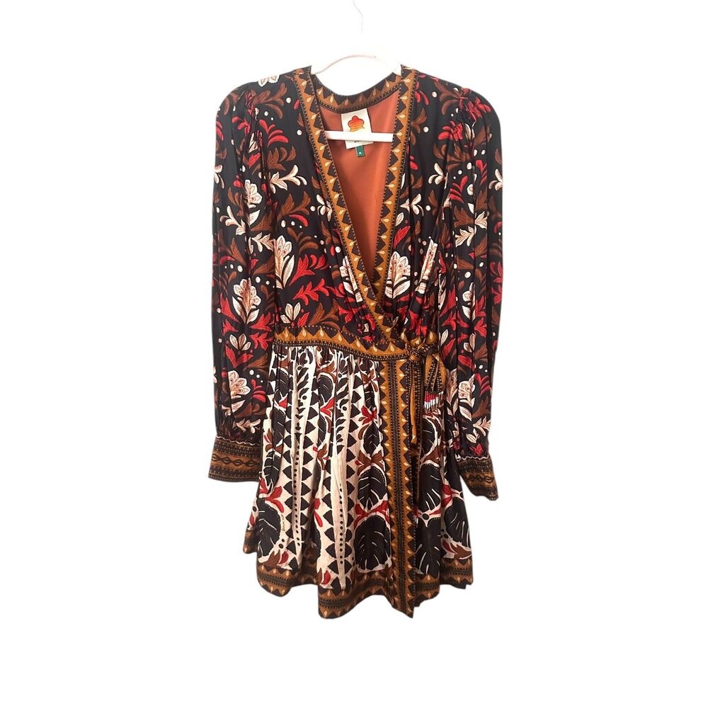 FARM RIO Tapestry Garden V Neck Wrap Mini Dress Medium - Picture 3 of 6
